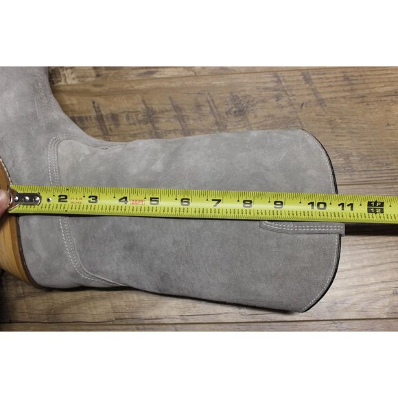 Wolverine women's vintage pale gray suede mid calf stacked heel Western boots - Picture 8 of 16